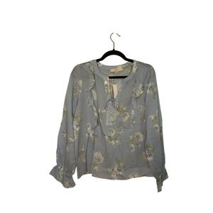 LOFT Blue Floral Ruffle Long‎ Sleeve Blouse Top Women's Size M Medium NWT